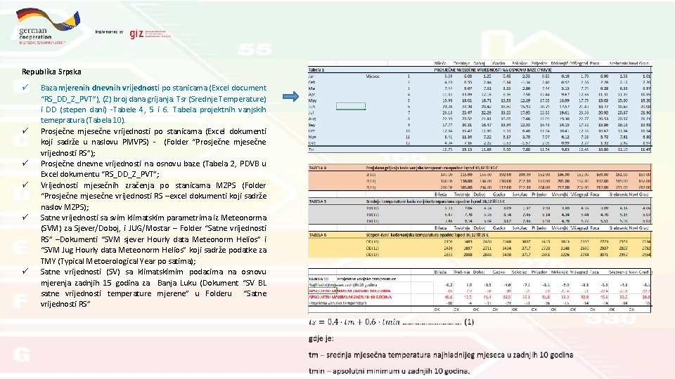 Republika Srpska Baza mjerenih dnevnih vrijednosti po stanicama (Excel document “RS_DD_Z_PVT”), (Z) broj dana