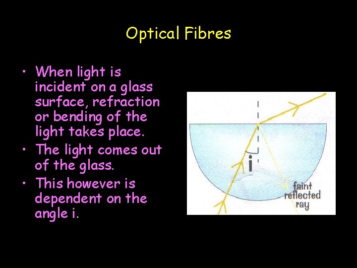 Optical Fibres • When light is incident on a glass surface, refraction or bending