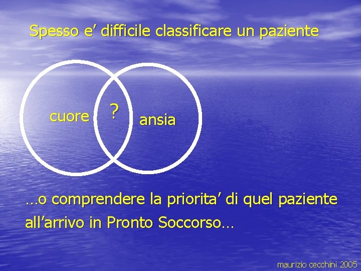 Spesso e’ difficile classificare un paziente cuore ? ansia …o comprendere la priorita’ di