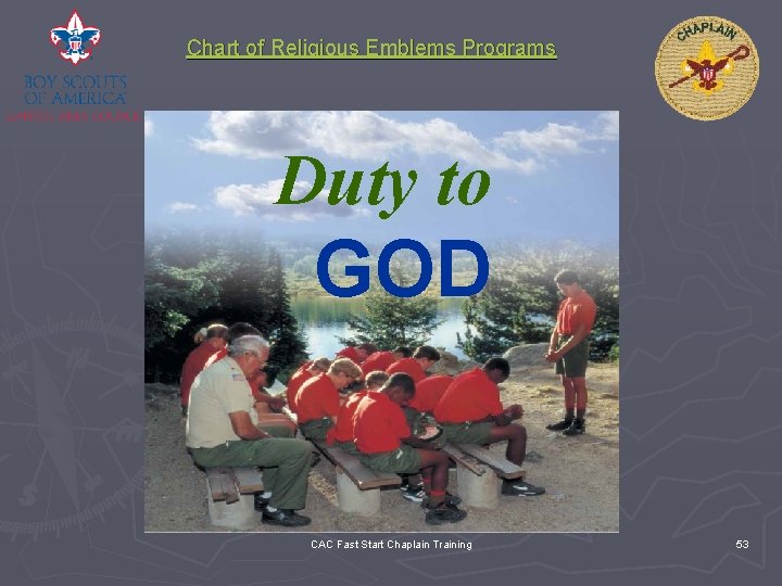 Chart of Religious Emblems Programs Duty to GOD CAC Fast Start Chaplain Training 53