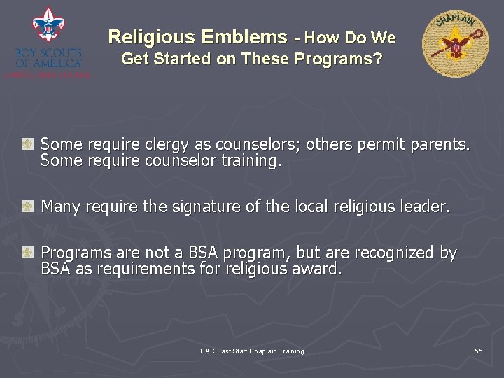 Religious Emblems - How Do We Get Started on These Programs? Some require clergy