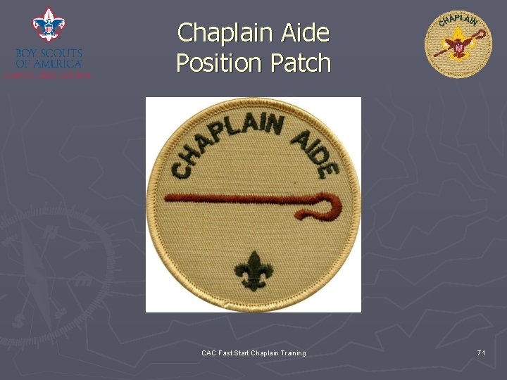 Chaplain Aide Position Patch CAC Fast Start Chaplain Training 71 