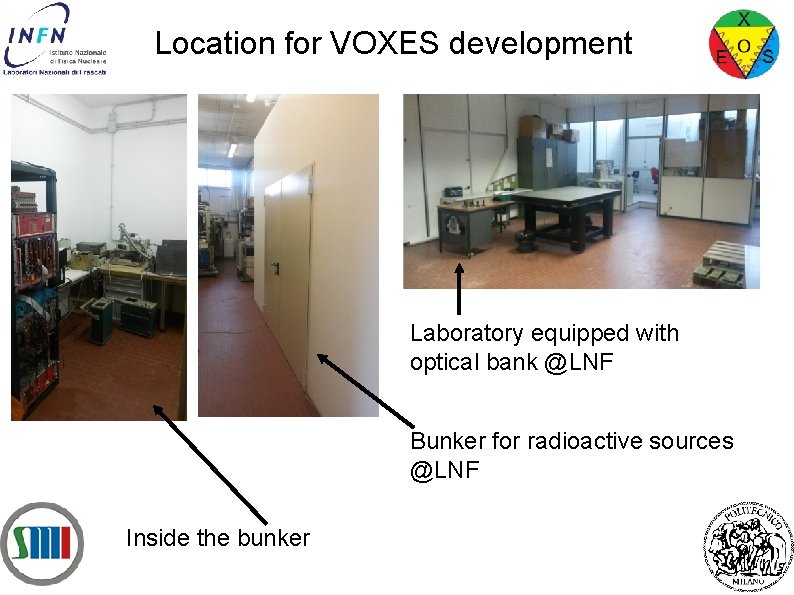 Location for VOXES development Laboratory equipped with optical bank @LNF Bunker for radioactive sources