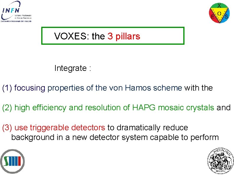  VOXES: the 3 pillars Integrate : (1) focusing properties of the von Hamos