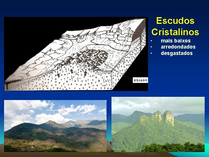 Escudos Cristalinos • • • mais baixos arredondados desgastados 