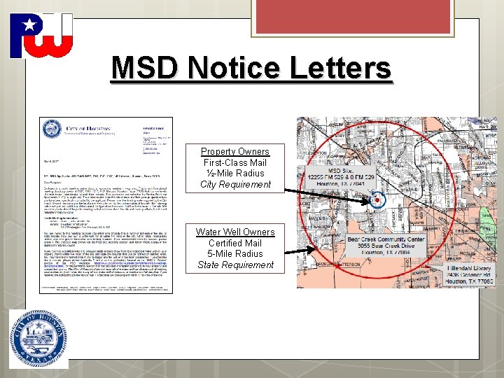 MSD Notice Letters Property Owners First-Class Mail ½-Mile Radius City Requirement Water Well Owners