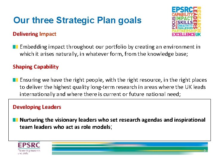 Our three Strategic Plan goals Delivering Impact Embedding impact throughout our portfolio by creating Our three Strategic Plan goals Delivering Impact Embedding impact throughout our portfolio by creating