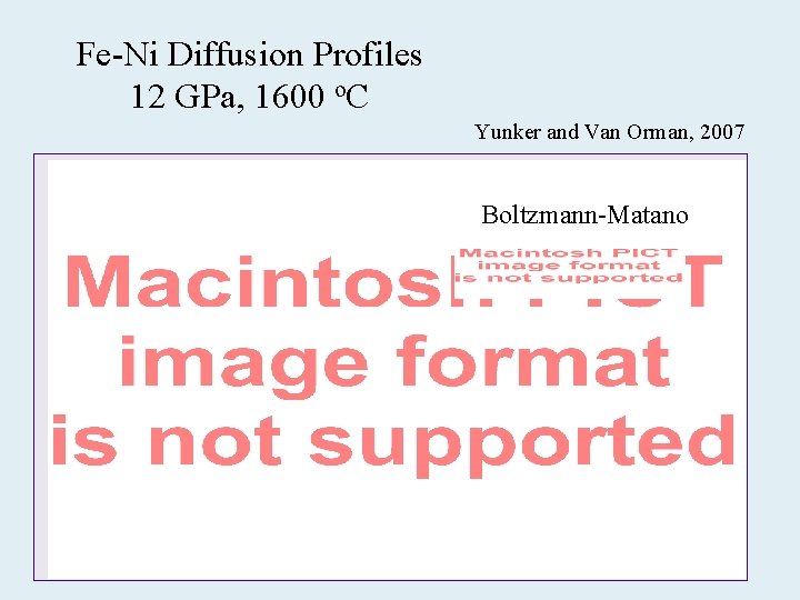 Fe-Ni Diffusion Profiles 12 GPa, 1600 o. C Yunker and Van Orman, 2007 Boltzmann-Matano