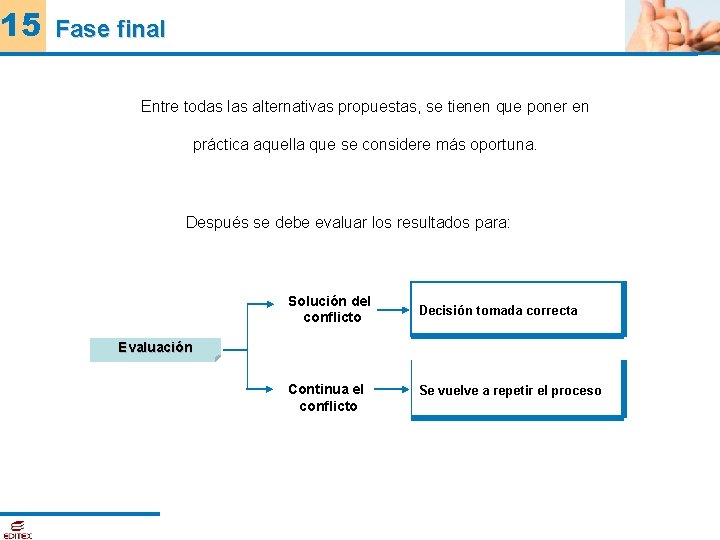 15 Fase final Entre todas las alternativas propuestas, se tienen que poner en práctica