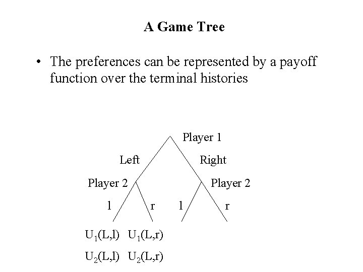 A Game Tree • The preferences can be represented by a payoff function over