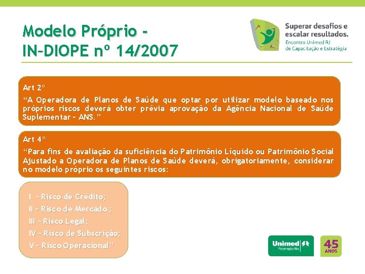 Modelo Próprio IN–DIOPE nº 14/2007 Art 2º “A Operadora de Planos de Saúde que