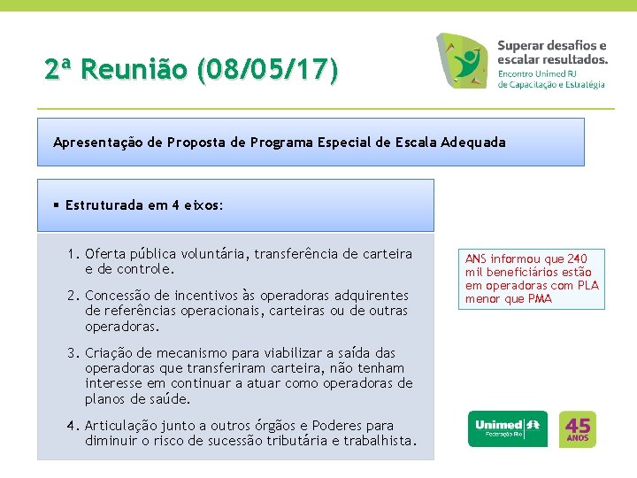 2ª Reunião (08/05/17) Apresentação de Proposta de Programa Especial de Escala Adequada § Estruturada