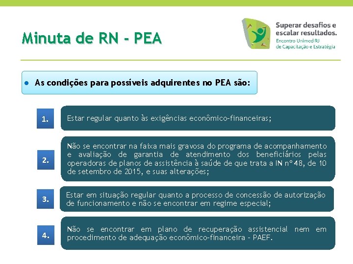 Minuta de RN - PEA ● As condições para possíveis adquirentes no PEA são: