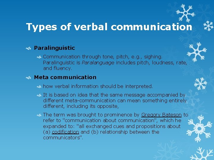 Types of verbal communication Paralinguistic Communication through tone, pitch, e. g. , sighing. Paralinguistic