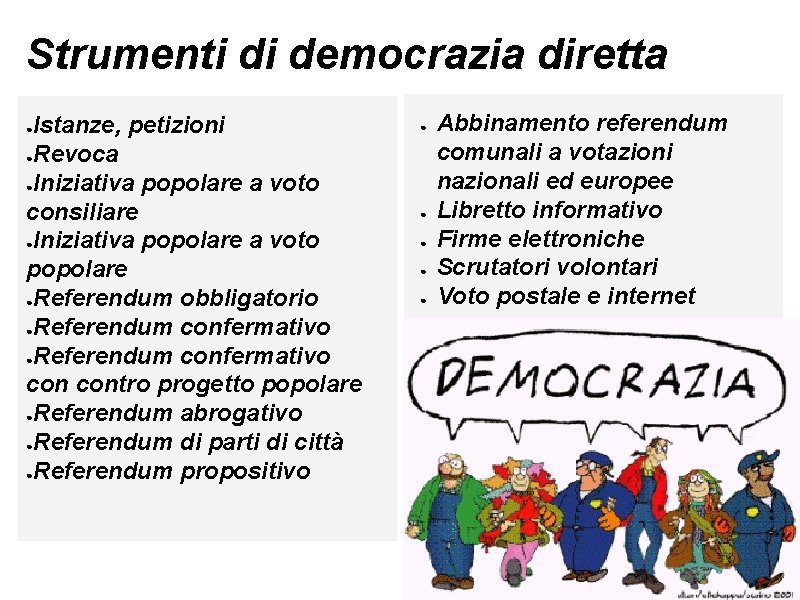 Strumenti di democrazia diretta Istanze, petizioni ●Revoca ●Iniziativa popolare a voto consiliare ●Iniziativa popolare