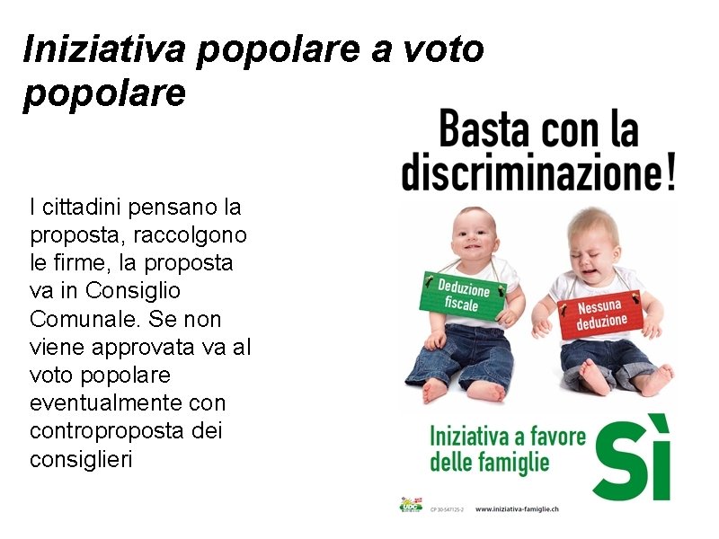 Iniziativa popolare a voto popolare I cittadini pensano la proposta, raccolgono le firme, la Iniziativa popolare a voto popolare I cittadini pensano la proposta, raccolgono le firme, la