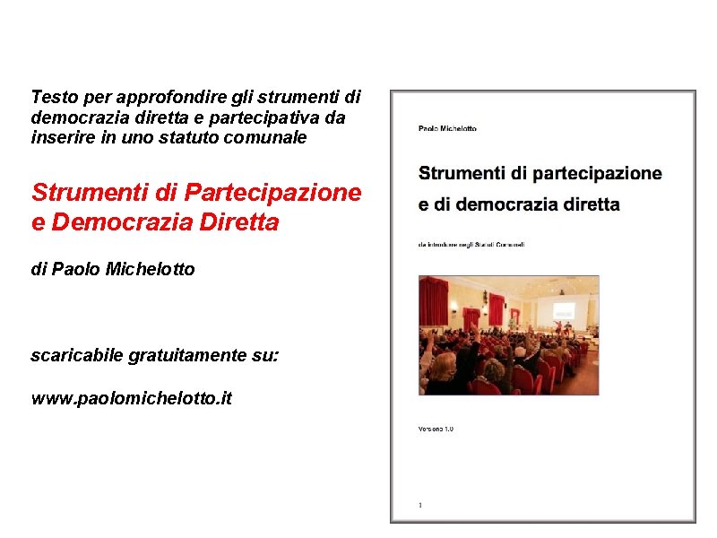 Testo per approfondire gli strumenti di democrazia diretta e partecipativa da inserire in uno