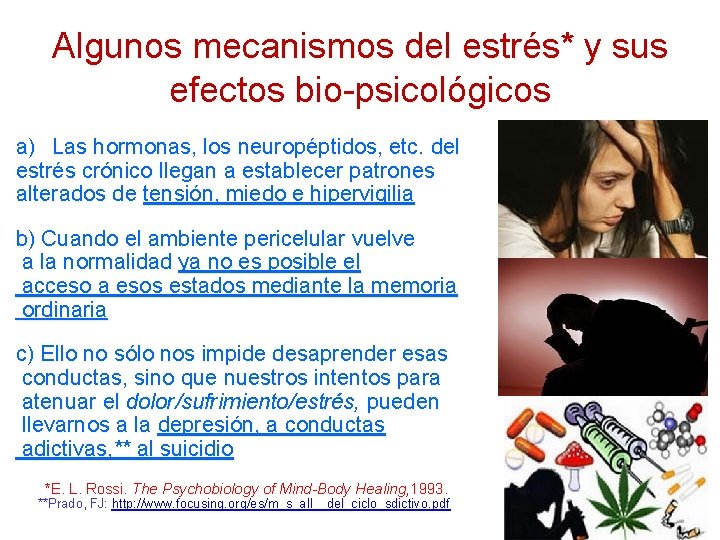 Algunos mecanismos del estrés* y sus efectos bio-psicológicos a) Las hormonas, los neuropéptidos, etc.