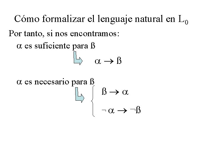 Cómo formalizar el lenguaje natural en L 0 Por tanto, si nos encontramos: es