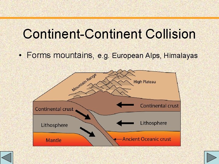 Continent-Continent Collision • Forms mountains, e. g. European Alps, Himalayas 