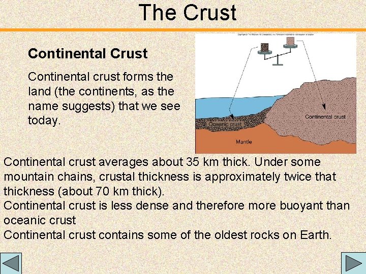 The Crust Continental crust forms the land (the continents, as the name suggests) that