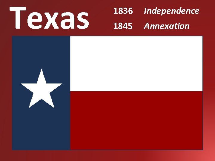 Texas 1836 Independence 1845 Annexation 