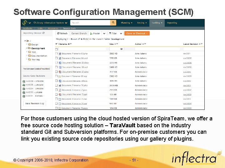Software Configuration Management (SCM) For those customers using the cloud hosted version of Spira.