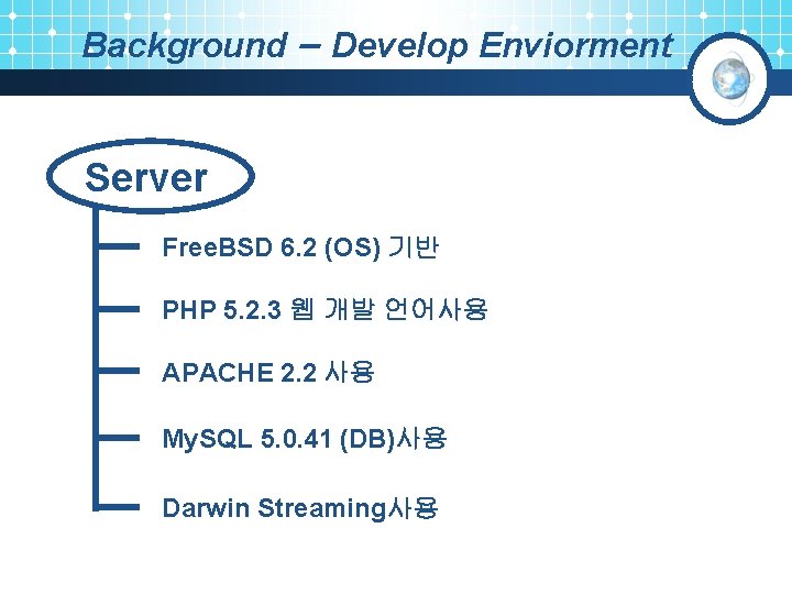 Background – Develop Enviorment Server Free. BSD 6. 2 (OS) 기반 PHP 5. 2.