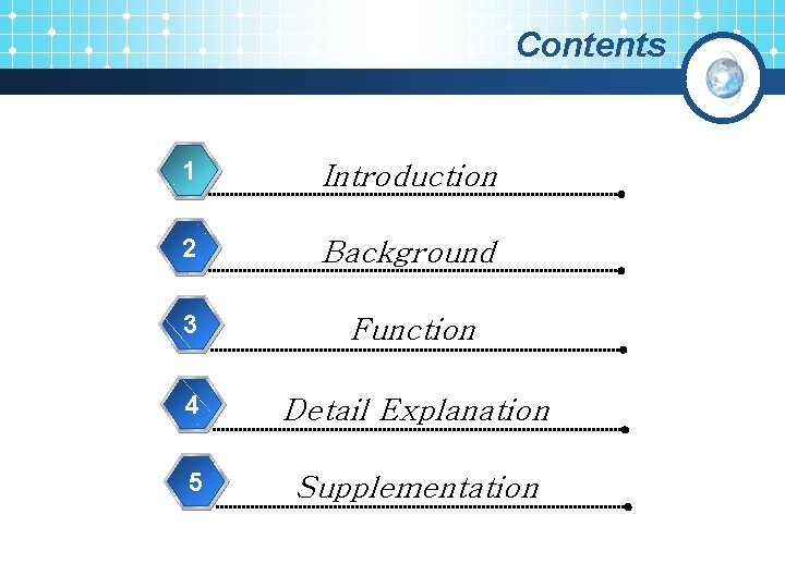 Contents 1 Introduction 2 Background 3 Function 4 Detail Explanation 5 Supplementation 