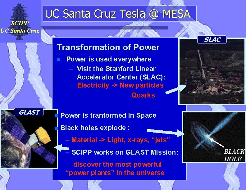 SCIPP UC Santa Cruz Tesla @ MESA Transformation of Power n GLAST Power is