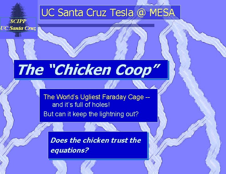 SCIPP UC Santa Cruz Tesla @ MESA The “Chicken Coop” The World’s Ugliest Faraday