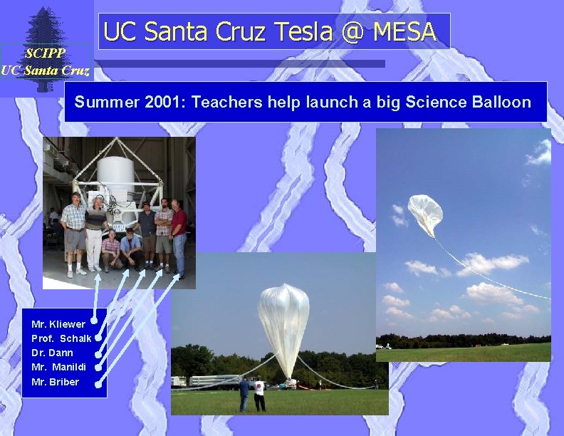 SCIPP UC Santa Cruz Tesla @ MESA Summer 2001: Teachers help launch a big