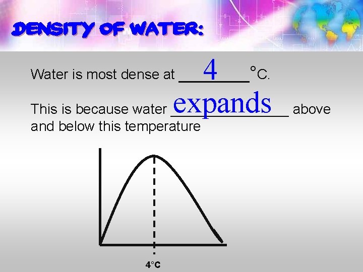 Density of water: 4 expands above This is because water ________ Water is most Density of water: 4 expands above This is because water ________ Water is most