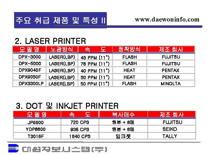 www. daewoninfo. com 주요 취급 제품 및 특성 II 2. LASER PRINTER 모델명 DPX-3000