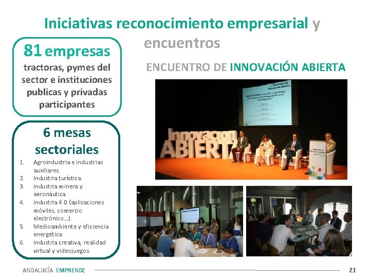 Iniciativas reconocimiento empresarial y encuentros 81 empresas tractoras, pymes del sector e instituciones publicas