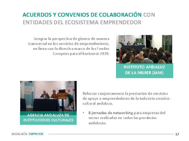 ACUERDOS Y CONVENIOS DE COLABORACIÓN CON ENTIDADES DEL ECOSISTEMA EMPRENDEDOR Integrar la perspectiva de