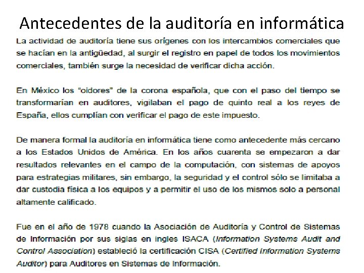 Antecedentes de la auditoría en informática 