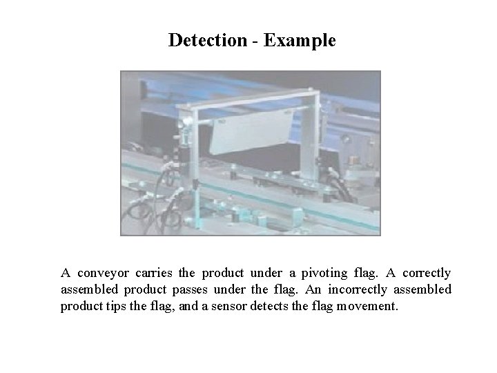 FICCI CE Detection - Example A conveyor carries the product under a pivoting flag.