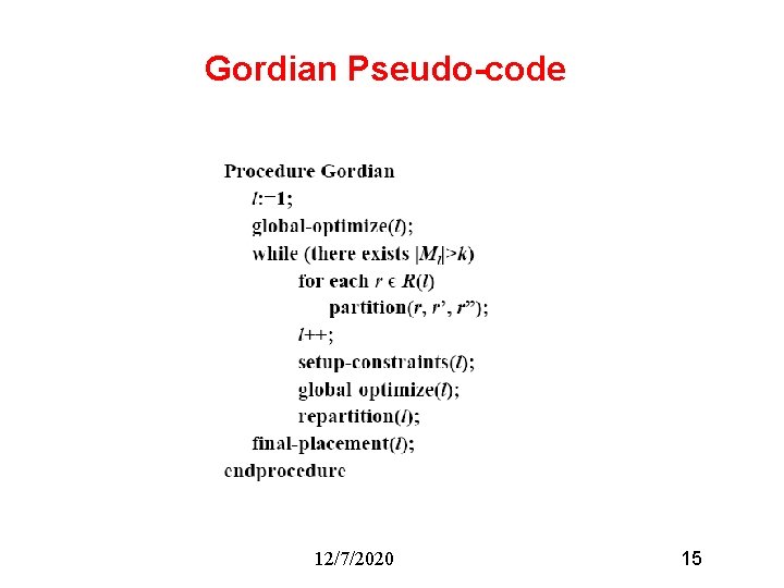 Gordian Pseudo-code 12/7/2020 15 