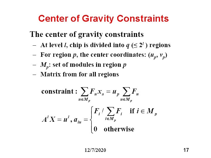 Center of Gravity Constraints 12/7/2020 17 