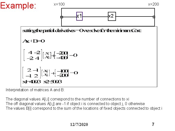 Example: x=100 x=200 x 1 x 2 Interpretation of matrices A and B: The