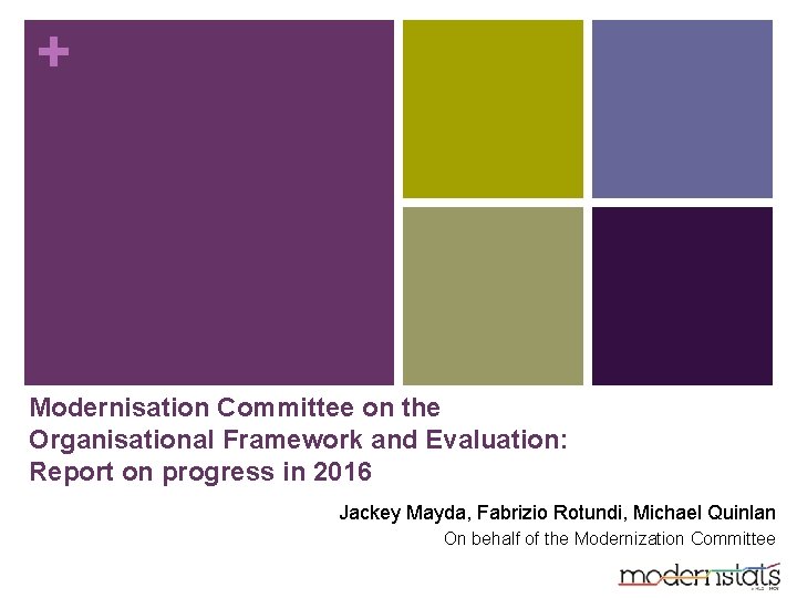 + Modernisation Committee on the Organisational Framework and Evaluation: Report on progress in 2016