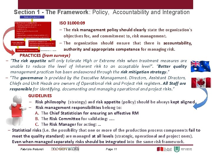 Section 1 - The Framework: Policy, Accountability and Integration ISO 31000: 09 ‒ The