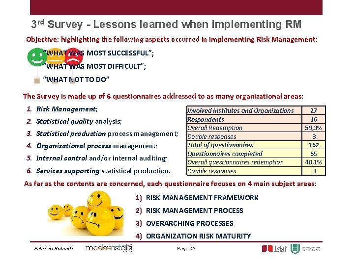 3 rd Survey - Lessons learned when implementing RM Objective: highlighting the following aspects