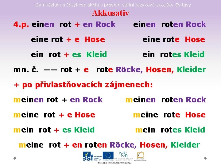 Gymnázium a Jazyková škola s právem státní jazykové zkoušky Svitavy Akkusativ 4. p. einen