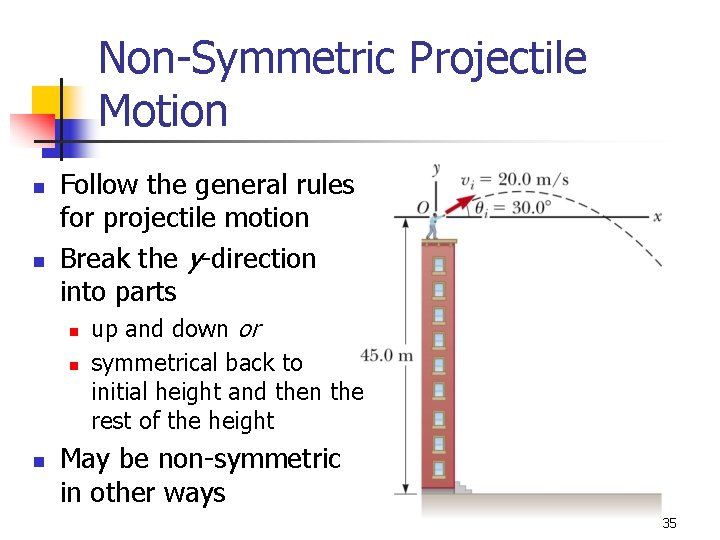 Non-Symmetric Projectile Motion n n Follow the general rules for projectile motion Break the Non-Symmetric Projectile Motion n n Follow the general rules for projectile motion Break the