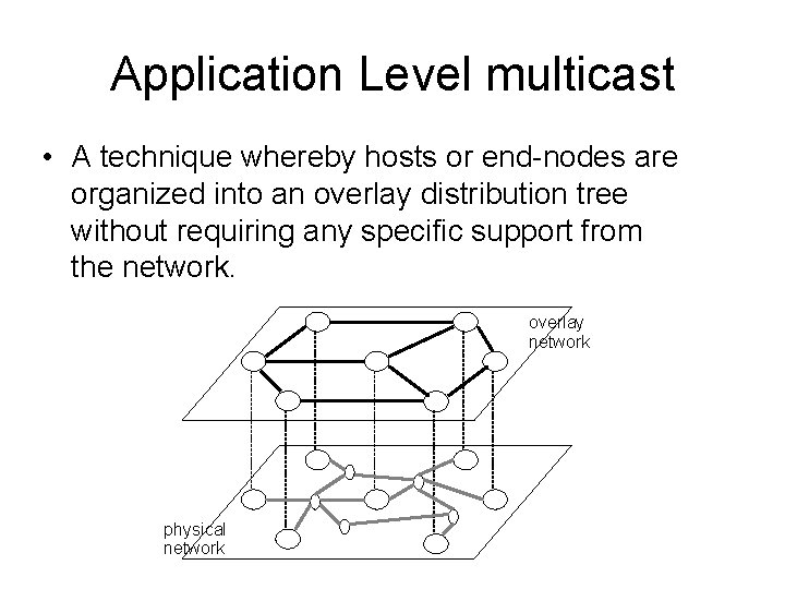 Application Level multicast • A technique whereby hosts or end-nodes are organized into an
