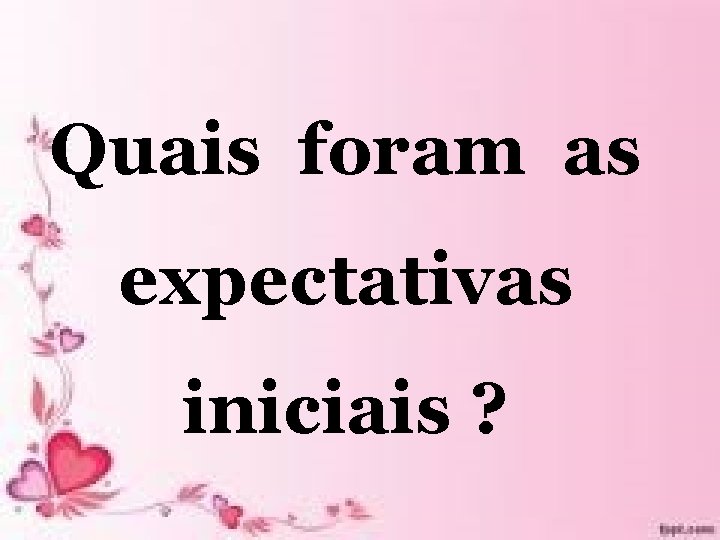 Quais foram as expectativas iniciais ? Quais foram as expectativas iniciais ?