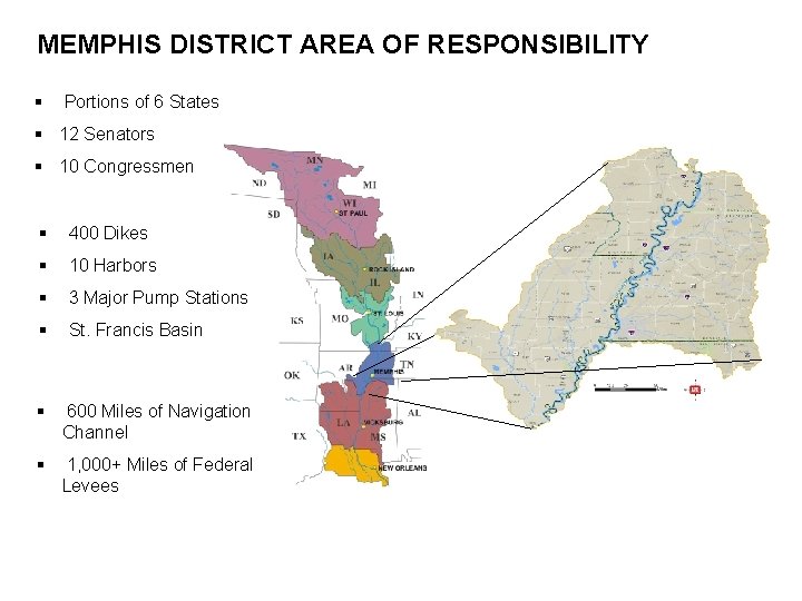 MEMPHIS DISTRICT AREA OF RESPONSIBILITY § Portions of 6 States § 12 Senators §