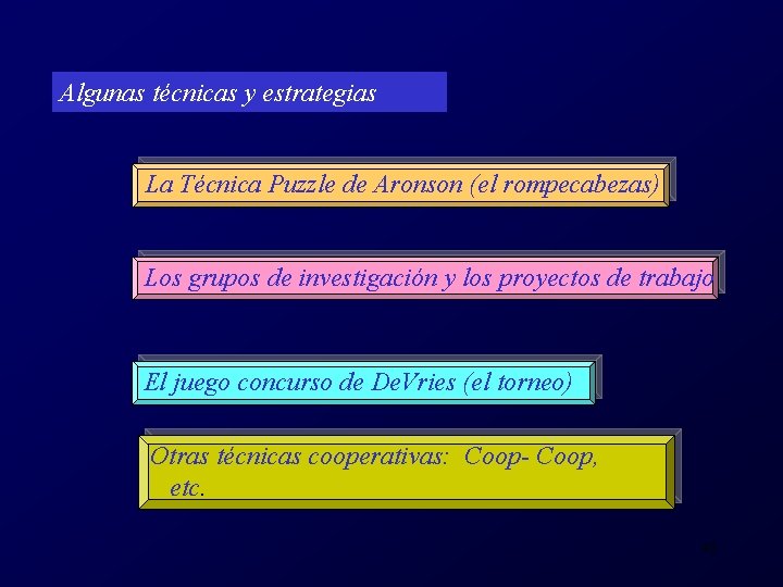 Algunas técnicas y estrategias La Técnica Puzzle de Aronson (el rompecabezas) Los grupos de